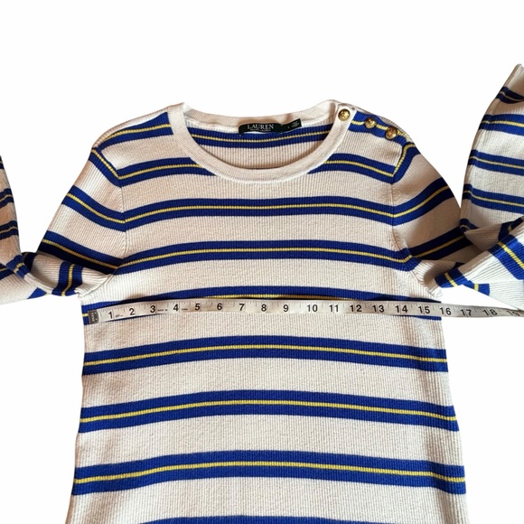 LAUREN RALPH LAUREN NAUTICAL STRIPED KNIT TOP SIZE LARGE GOLD BUTTONS - Picture 4 of 10